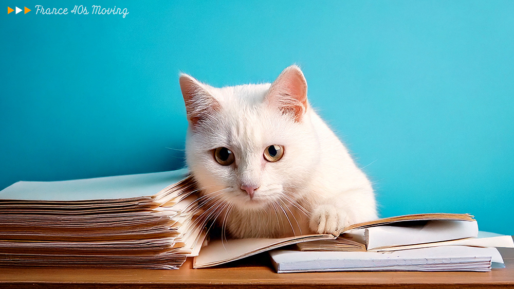 書類をチェックする猫太郎